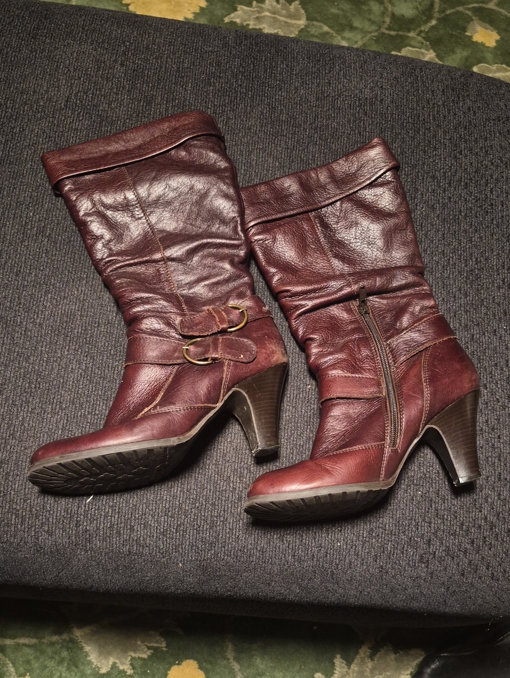 Aldo Burgundy Leather Mid-Calf Heeled Boots